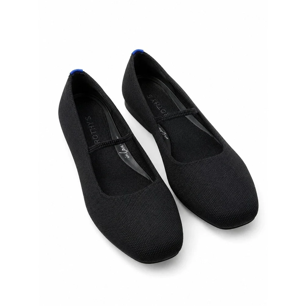 Rothy's The Square Mary Jane Flats Black Knit Women's 10.5 Washable Shoes